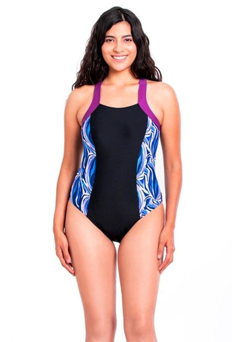 Traje de baño enterito deportivo con cierre color est morado-0
