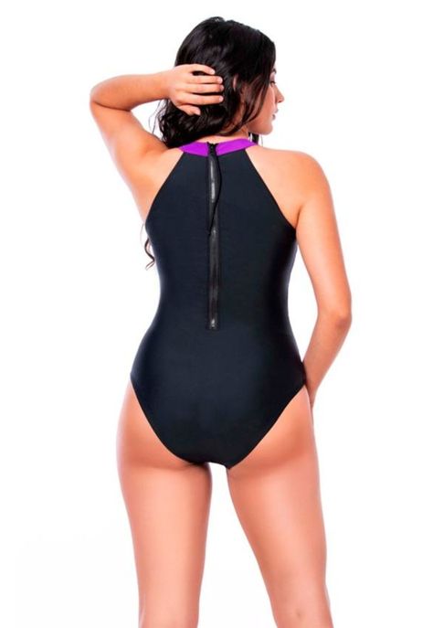 Traje de baño enterito deportivo con cierre color est morado-1
