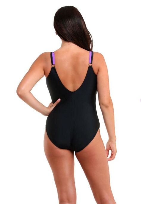 Traje de baño deportivo con vivos morado-1