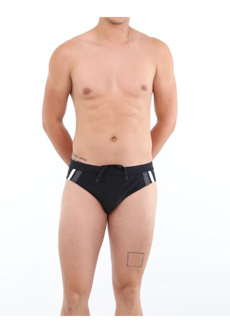Traje de baño negro detalle gris para hombres-0