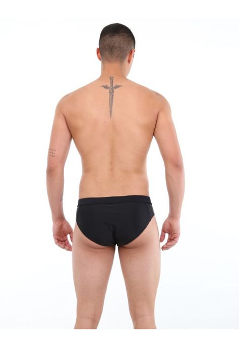 Traje de baño negro detalle gris para hombres-1
