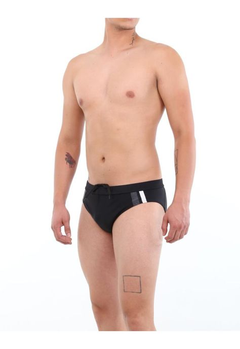 Traje de baño negro detalle gris para hombres-2