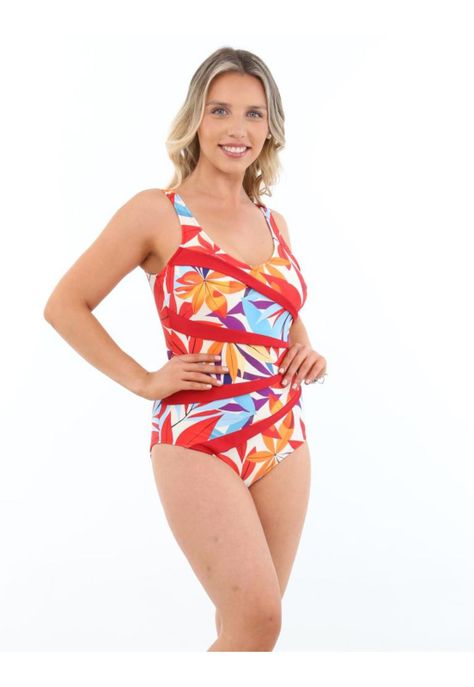 Traje De Baño Modelador Estampado beige-1