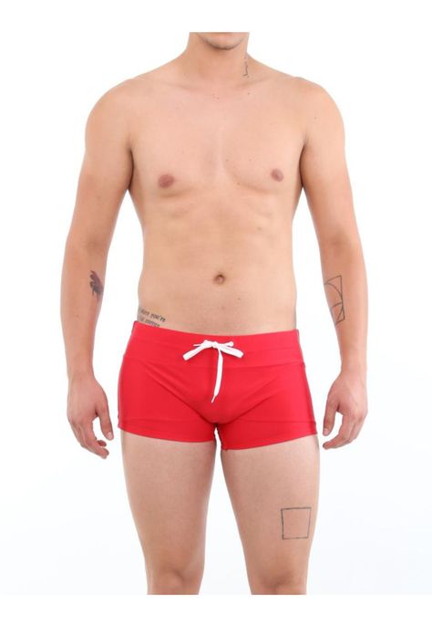 Traje de baño short bóxer para hombres rojo-0