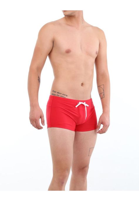 Traje de baño short bóxer para hombres rojo-2