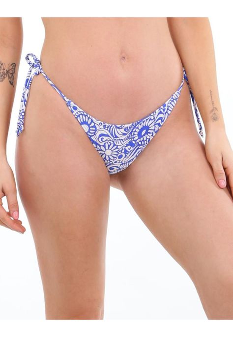 Bikini calzón colaless con amarras estampado azul-1
