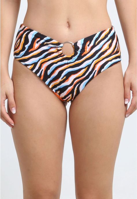 Bikini calzón alto argolla estampado naranja-0