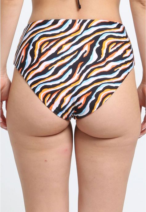 Bikini calzón alto argolla estampado naranja-1