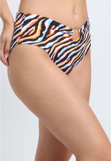 Bikini calzón alto argolla estampado naranja-2