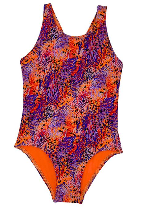 Traje de baño básico de niña estampado naranja-0