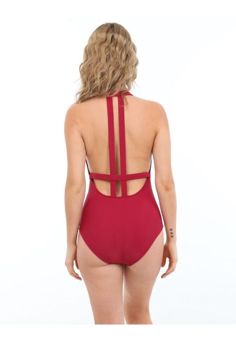 Traje de baño escotado rojo-2
