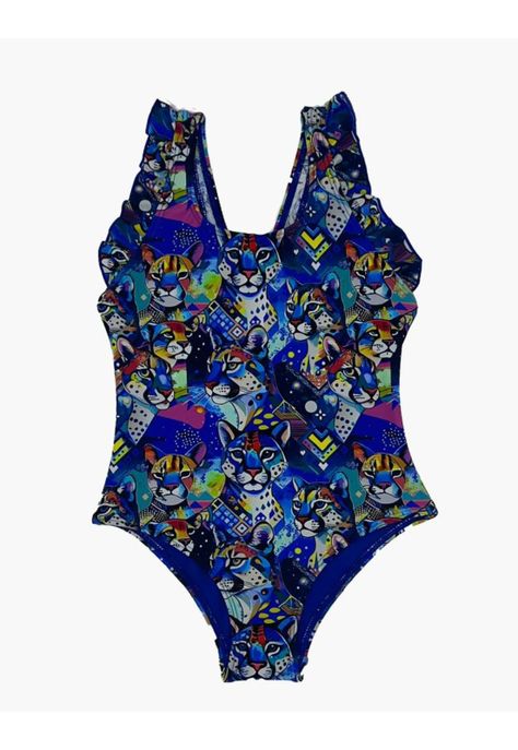 Traje de baño de niña vuelos estampado azul-0