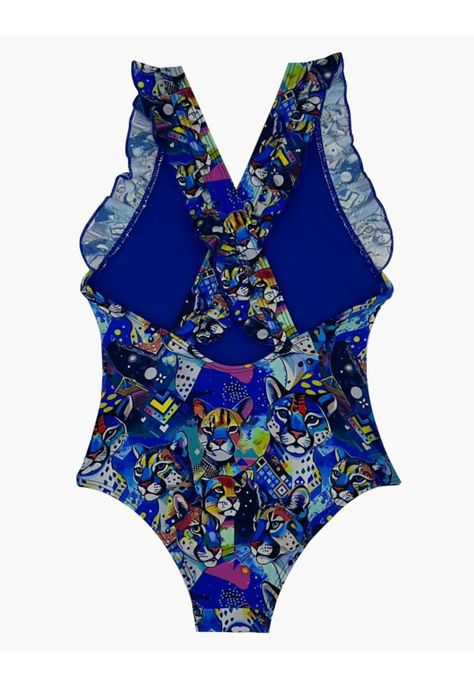 Traje de baño de niña vuelos estampado azul-1