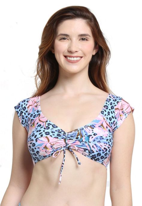 Bikini manga corta estampado celeste-0