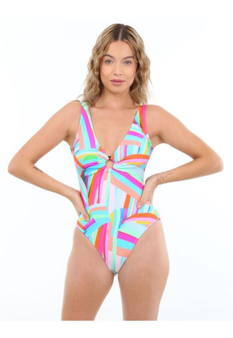Traje de Baño Rebajado Argolla Estampado verde-0