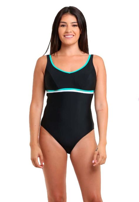 Traje de baño deportivo con vivos verde-0