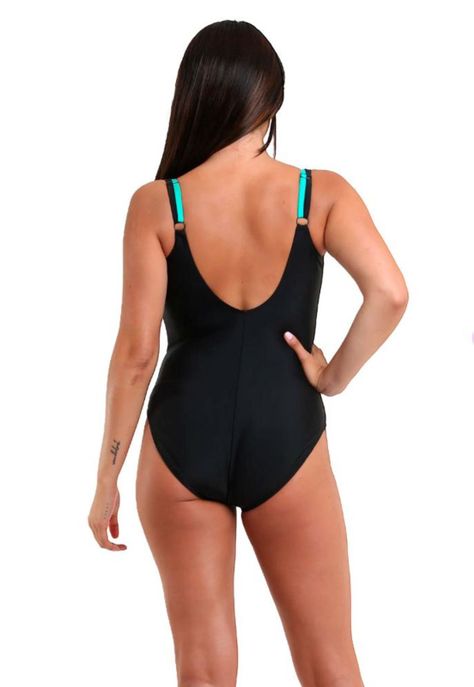 Traje de baño deportivo con vivos verde-2