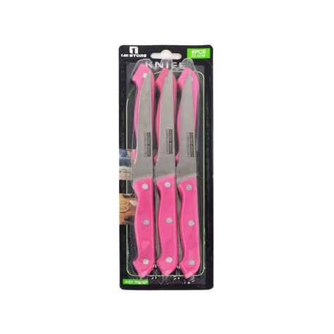 Set 6 Cuchillos De Acero Mango Acrílico Fucsia-1