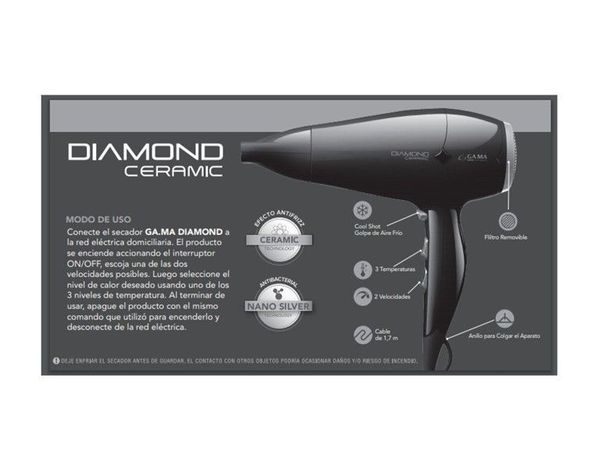 SECADOR DE CABELLO DIAMOND CERAMIC STD 220 GAMA NEGRO-2
