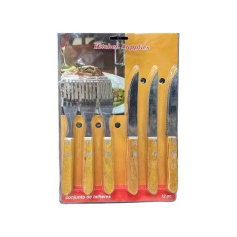 SET 12 PIEZAS CUCHILLOS TENEDOR MANGO MADERA-0
