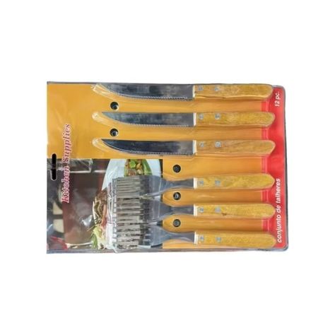 SET 12 PIEZAS CUCHILLOS TENEDOR MANGO MADERA-1