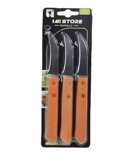 Set 3 Cuchillos Mango De Madera 16cm-1