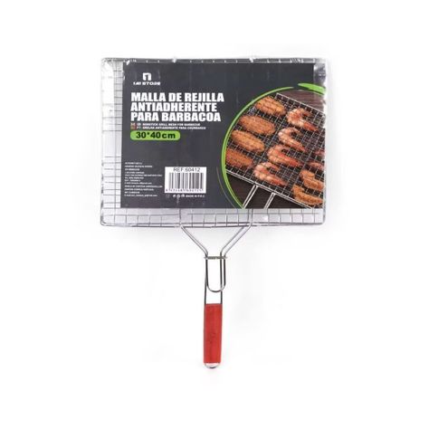 PARRILLA ANTIADHERENTE PARA BARBACOA CON AGARRE 30x40cm-0