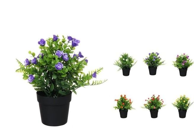 SET X 3 MINI MACETA CON FLORES DECORATIVO ARTIFICIAL 23x6CM C00237 Colores-1