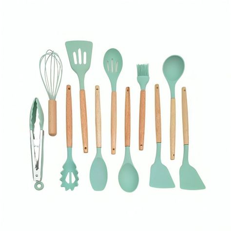 Set 12 Utensilios De Cocina Silicona Verde -1