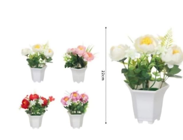 Set x2 Flores Macetero Artificial De Mesa Decorativa Hogar colores  22cm-1