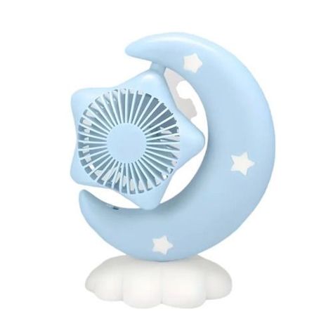 MINI VENTILADOR LUNA CON LUCES PARA MESA COLOR CELESTE-0