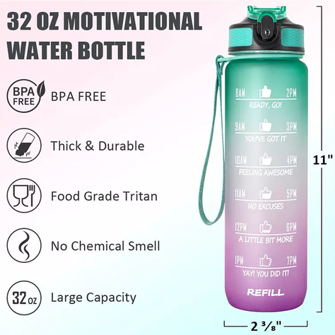 Botella Agua 1 Litro Marcador Horario Sin Bpa Verde - Rosa-2