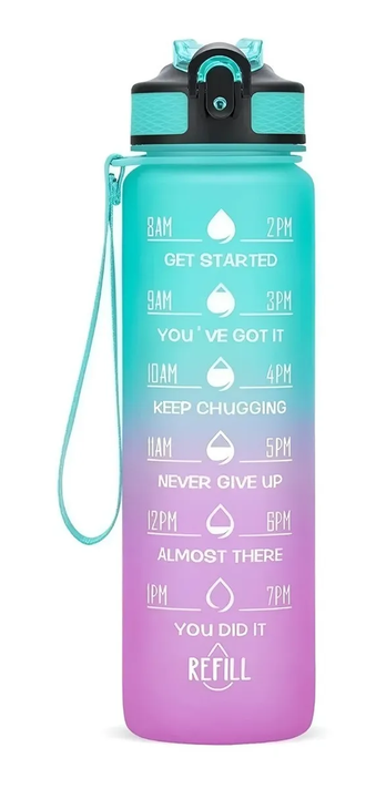 Botella Agua 1 Litro Marcador Horario Sin Bpa Verde - Rosa-0