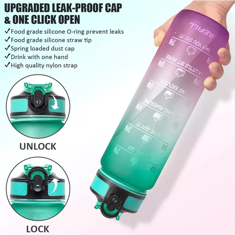 Botella Agua 1 Litro Marcador Horario Sin Bpa Verde - Rosa-3
