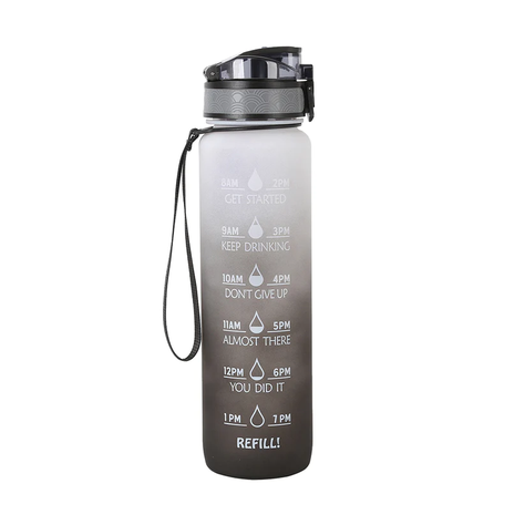 Botella Agua 1 Litro Marcador Horario Sin Bpa Blanco - Negro-0