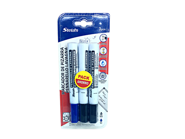 Plumones Para Pizarra 3 Marcadores Negro Y Azul 2.0 - 3.0 Mm-0