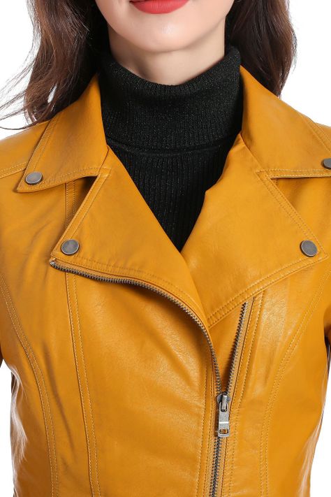 Chaqueta Ecocuero Biker Amarillo Nicopoly-3