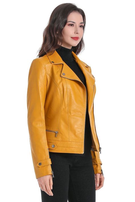 Chaqueta Ecocuero Biker Amarillo Nicopoly-1