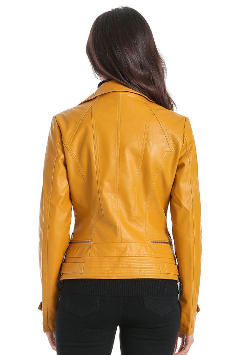 Chaqueta Ecocuero Biker Amarillo Nicopoly-2