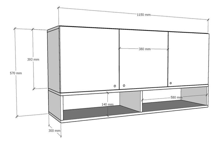 Mueble Aereo Cocina Mural Gabinete 3 Puertas Estantes 1.15m-2