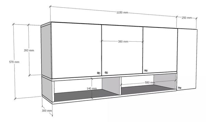 Mueble Aereo Cocina Mural Gabinete 4 Puertas Estantes 1.40m-2