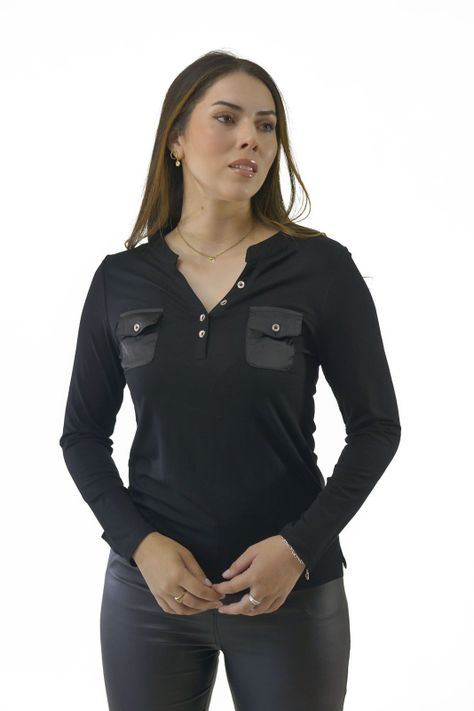 Polera Bolsillo Negro Alexandra Cid-0