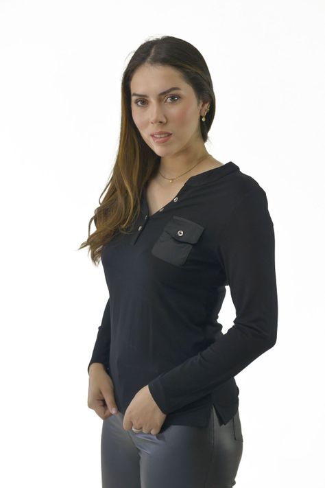 Polera Bolsillo Negro Alexandra Cid-1