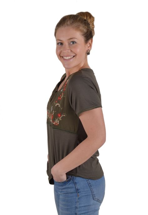 Polera Aplic Bordado Olivo Alexandra Cid-2