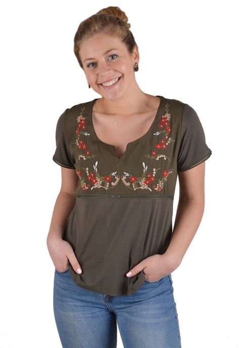 Polera Aplic Bordado Olivo Alexandra Cid-0