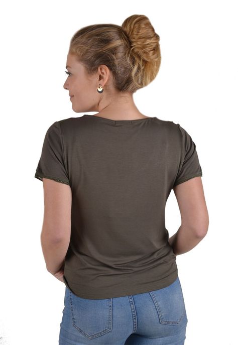 Polera Aplic Bordado Olivo Alexandra Cid-1