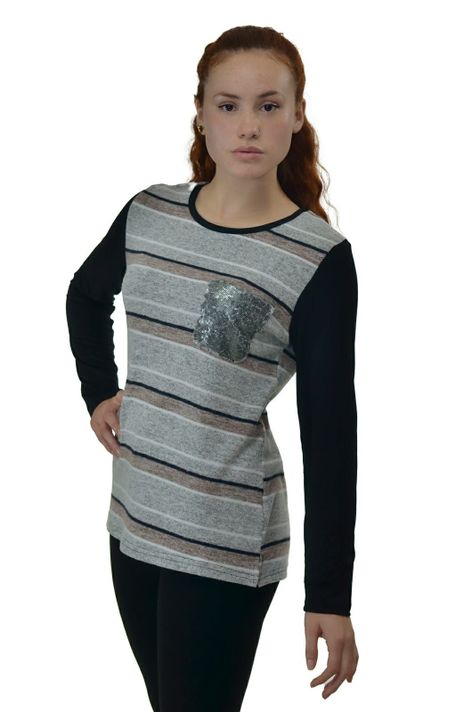 Polera Rallada Manga Larga gris Alexandra Cid-0