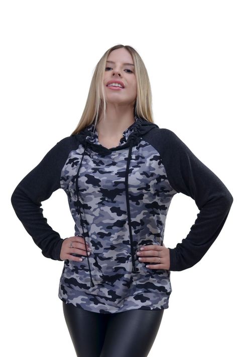 Polera Camuflaje Con Gorro Gris Alexandra Cid-0