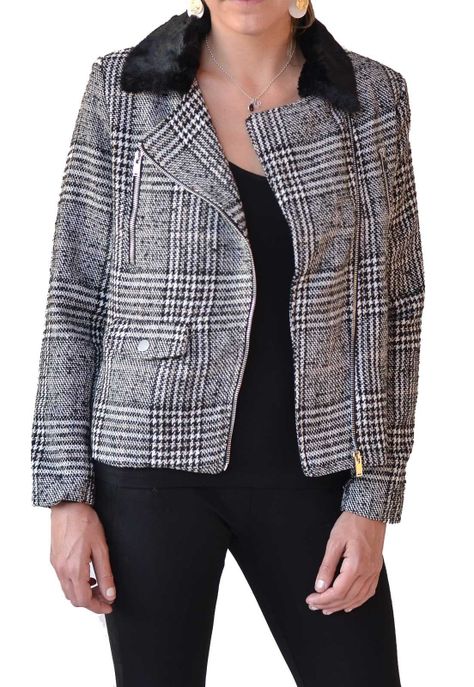 Chaqueta Cuello Piel Gris Alexandra Cid-0