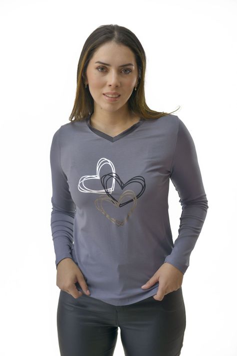 Polera Corazones Gris Alexandra Cid-0